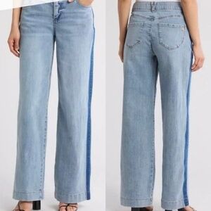 Democracy High Rise Shadow Stripe Wide Leg Denim Trouser